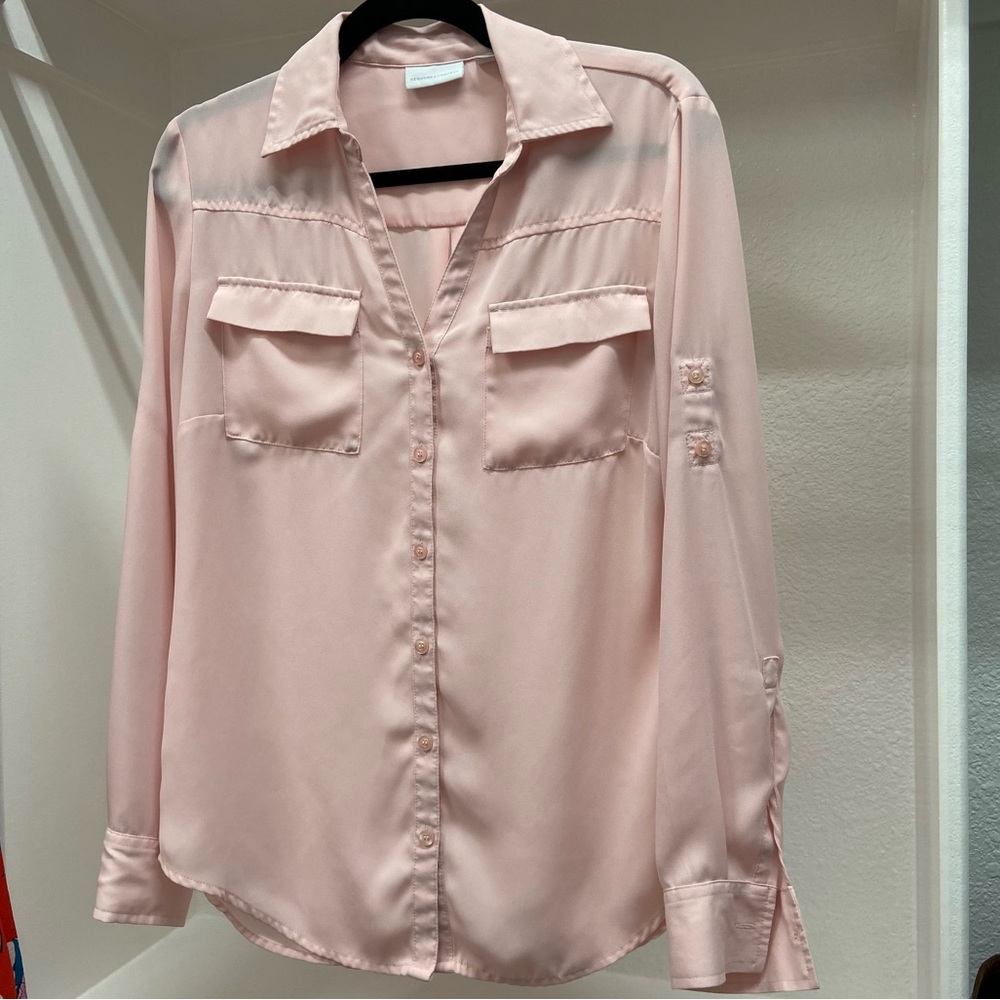 New York & Company Light Pink Long Sleeve Button Down Blouse-Size Medium